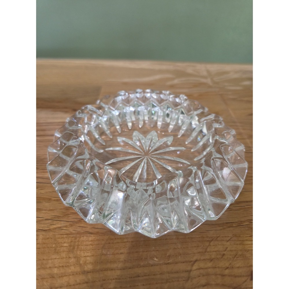 Vtg France Clear Cut Crystal Ashtray Starburst Glass